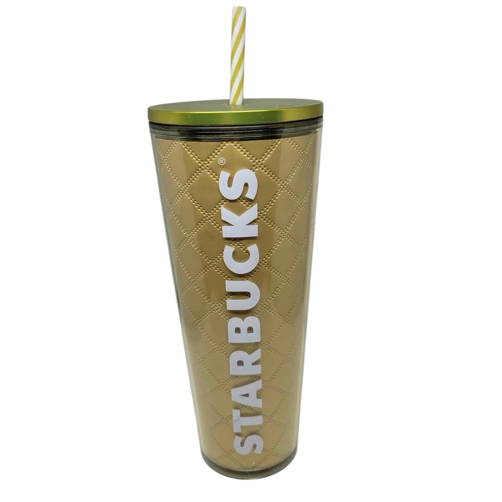 Starbucks NWT Yellow Fabric Design Tumbler Cup